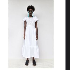NWT - Zara white crochet linen blend dress
